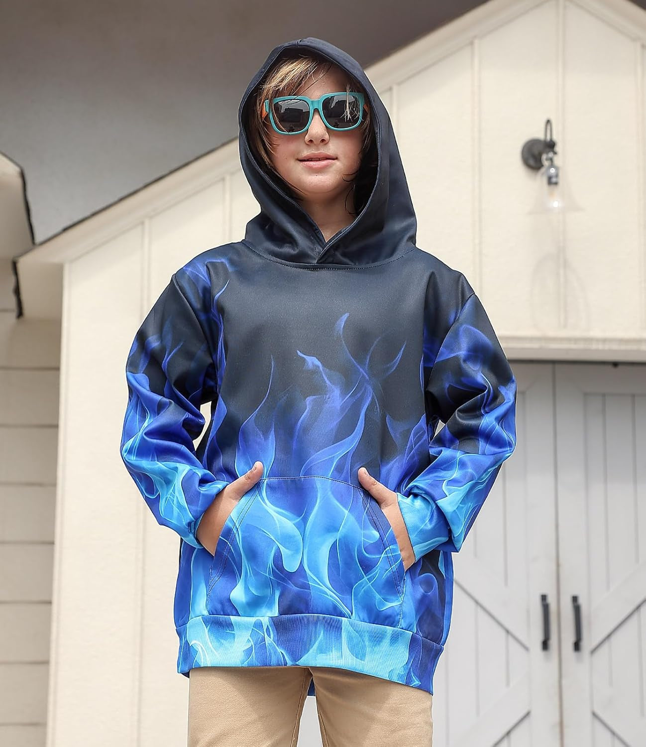 Blue Smoke Hoodies for Boys Fall Winter Clothes 7-8 Years Girl Sweatshirt Fashion Fire Sweater Kids Long Sleeves Pullover with Design
