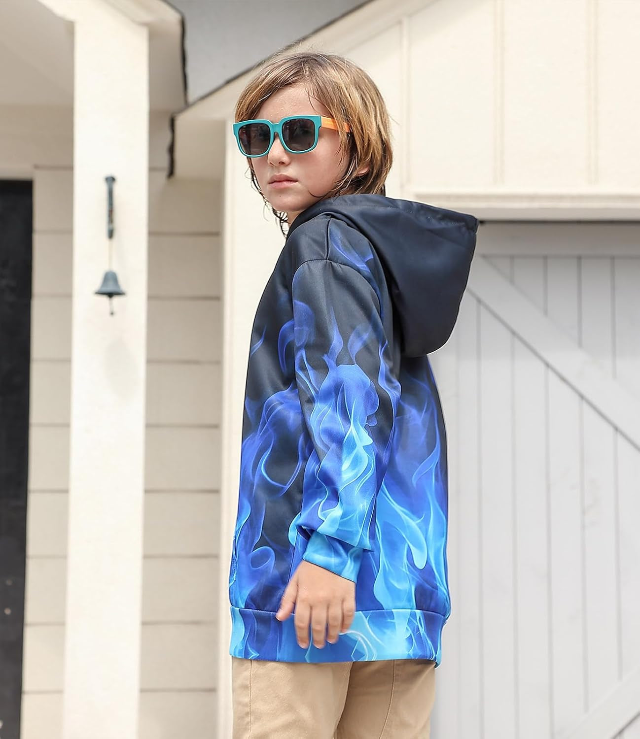 Blue Smoke Hoodies for Boys Fall Winter Clothes 7-8 Years Girl Sweatshirt Fashion Fire Sweater Kids Long Sleeves Pullover with Design