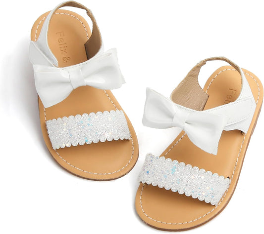 Toddler Girls' Open Toe Sandals - Summer Dress Flats for Little Kids