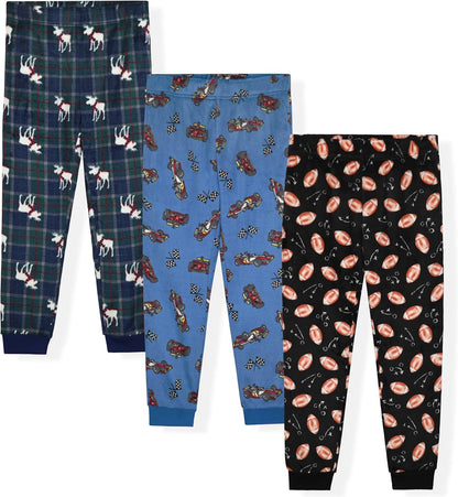 Boys Pajama Pants 3-Pack Soft Lightweight Sleepwear Bottoms with Elastic Waist Kids Lounge Pants for Boys