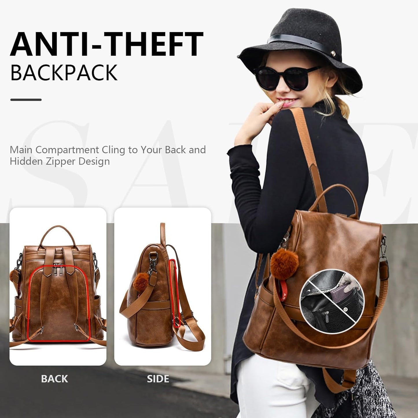 Women Backpack Purse PU Leather Anti-Theft Casual Shoulder Bag Fashion Ladies Satchel Bags